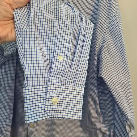 Van Heusen Mens 3XL 20-20 1/2 Traveler Button Up Shirt Blue Micro Gingham Check - Picture 5 of 11